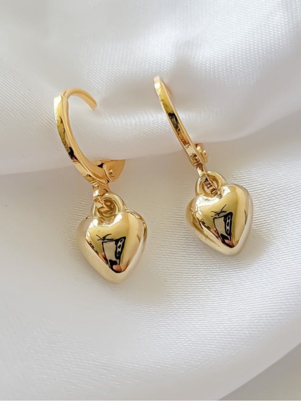 5 for $25 Heart Charm Earrings Gold Huggie Hoops - Picture 2 of 2